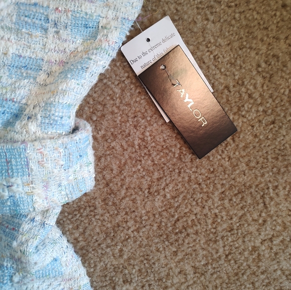 Taylor Light Blue and White  Tweed Belted Mini Dress Sz 6 NWT - Picture 6 of 10